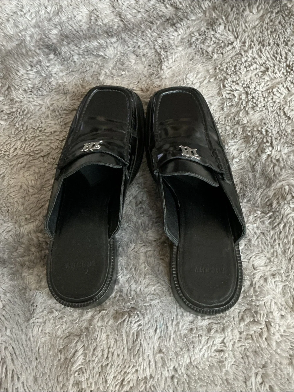 Men's Black Leather Slip-On Loafer with Silver Buckle